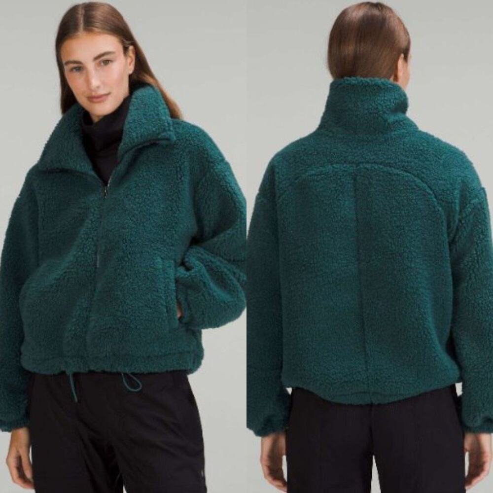 Lululemon Cinchable Fleece Zip Up 6 Green Jasper Plush High Neck Sherpa Athletic